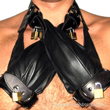 The Pair Claw Mitt with Locks with Deluxe Leather bondage cuffs Gloves sex BDSM